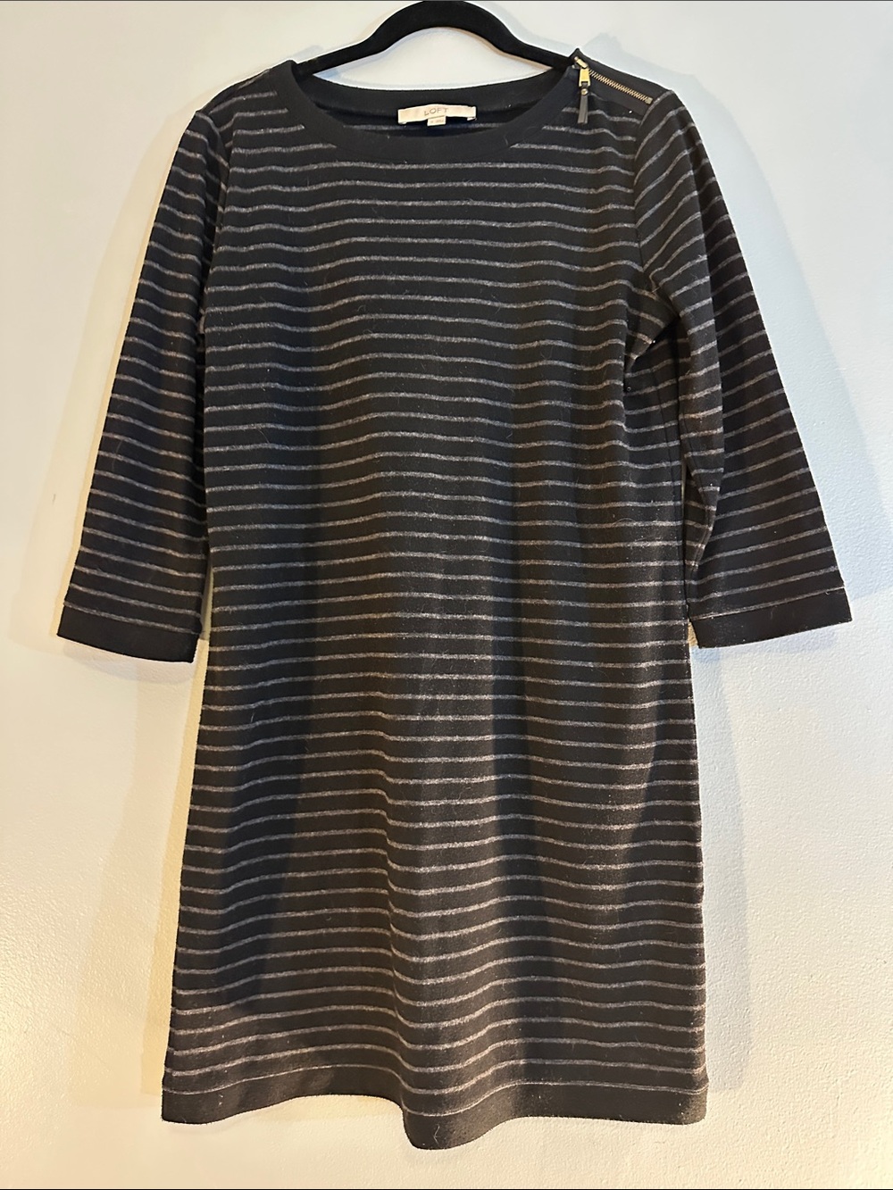 Loft striped Knit Dress in Black and Gray size medium